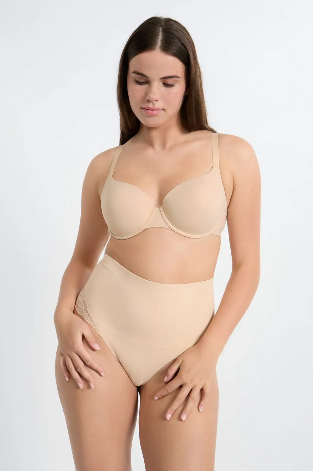 Discount ETAM Braguita de talle alto con detalle de encaje - Sujeción media C.BEIGE