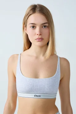 Outlet ETAM Bralette de algodón acanalado GRIS CLARO
