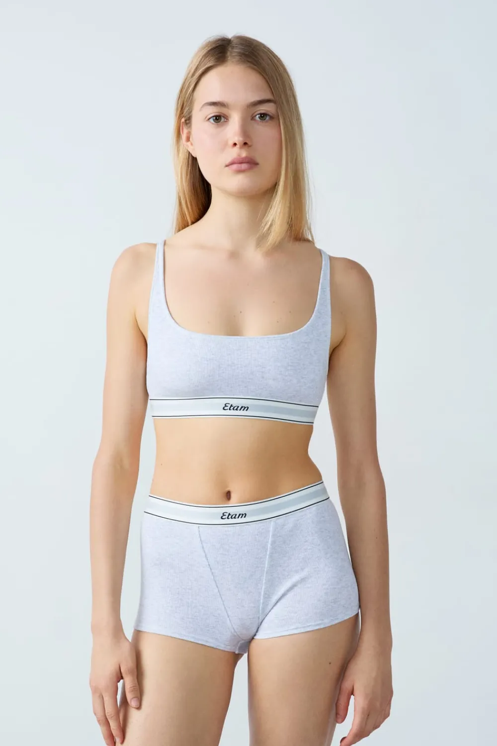 Outlet ETAM Bralette de algodón acanalado GRIS CLARO