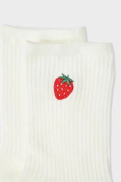 Best ETAM Calcetines acanalados con algodón y estampado de fresas crudo
