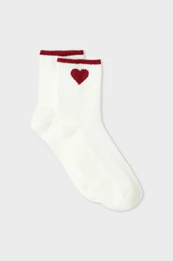 New ETAM Calcetines acanalados con algodón y estampado de corazones crudo