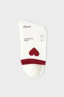 New ETAM Calcetines acanalados con algodón y estampado de corazones crudo