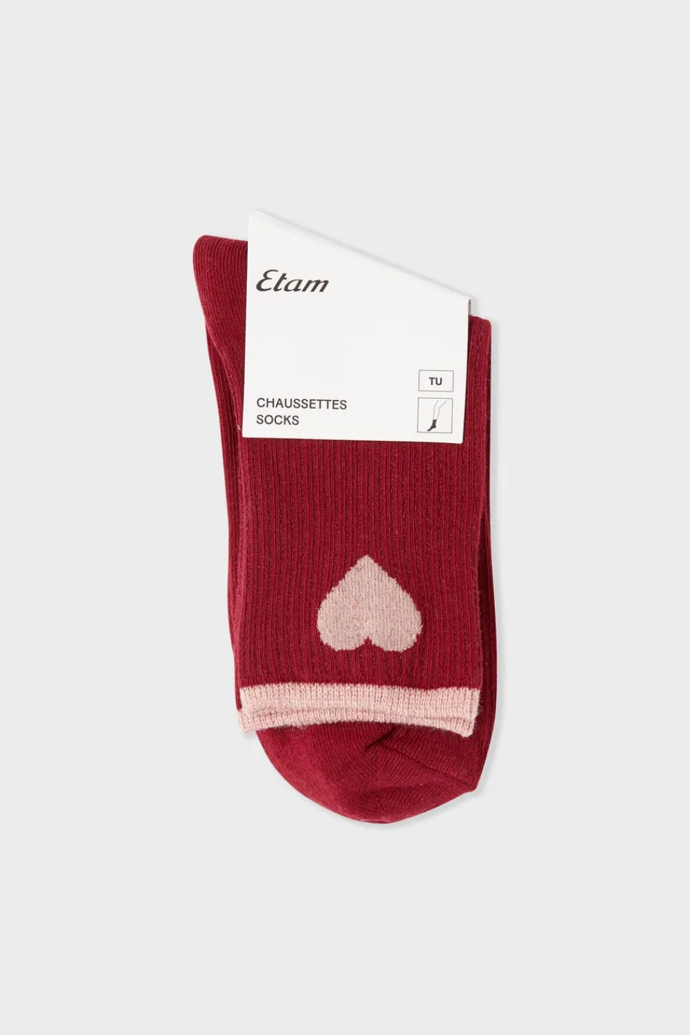 Best ETAM Calcetines acanalados con algodón y estampado de corazones BURDEOS GRANATE