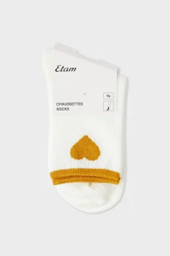 Sale ETAM Calcetines acanalados con algodón y estampado de corazones PERLA