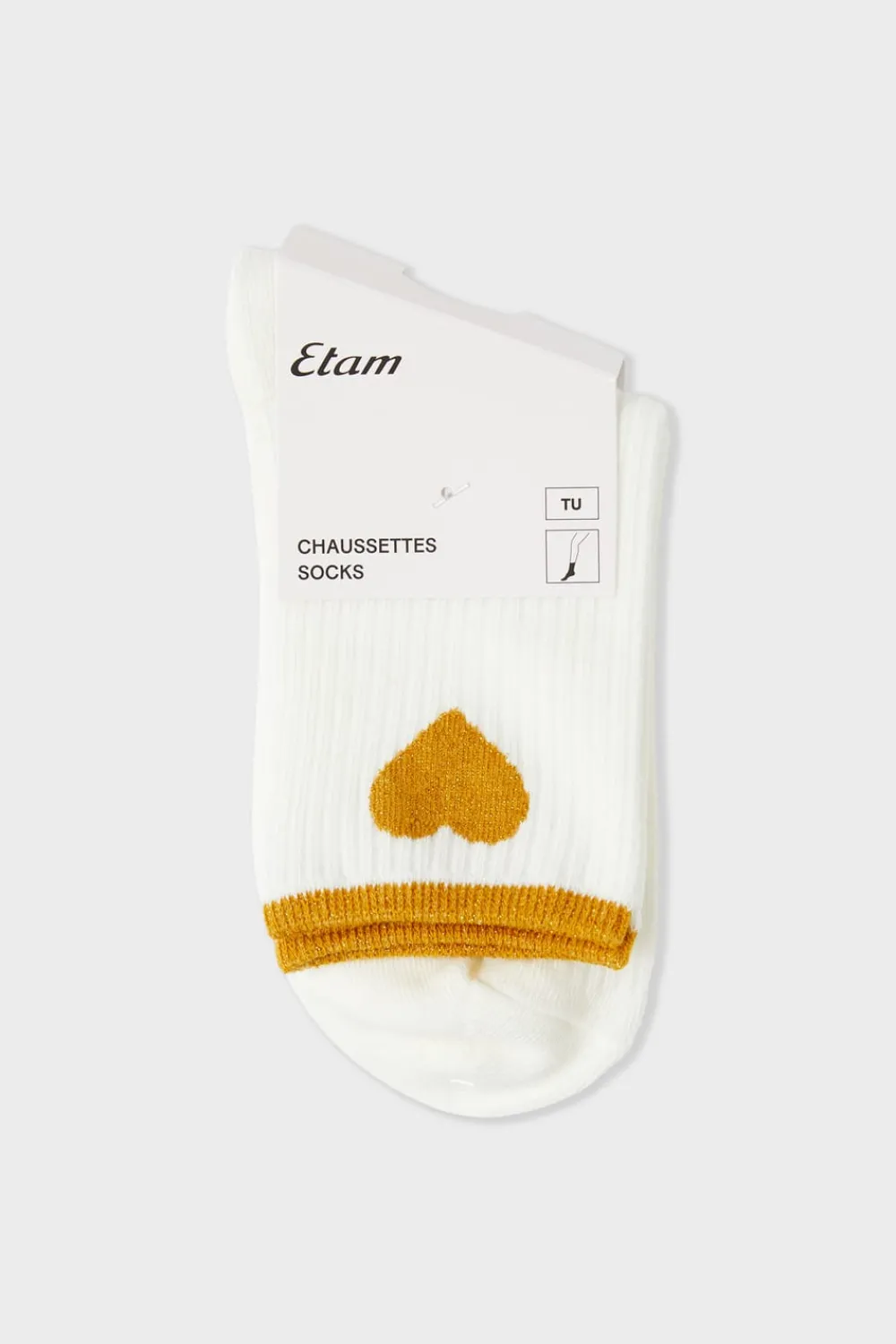 Sale ETAM Calcetines acanalados con algodón y estampado de corazones PERLA