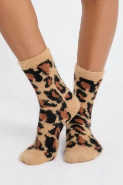 Discount ETAM Calcetines de punto grueso con estampado de leopardo MARRÓN