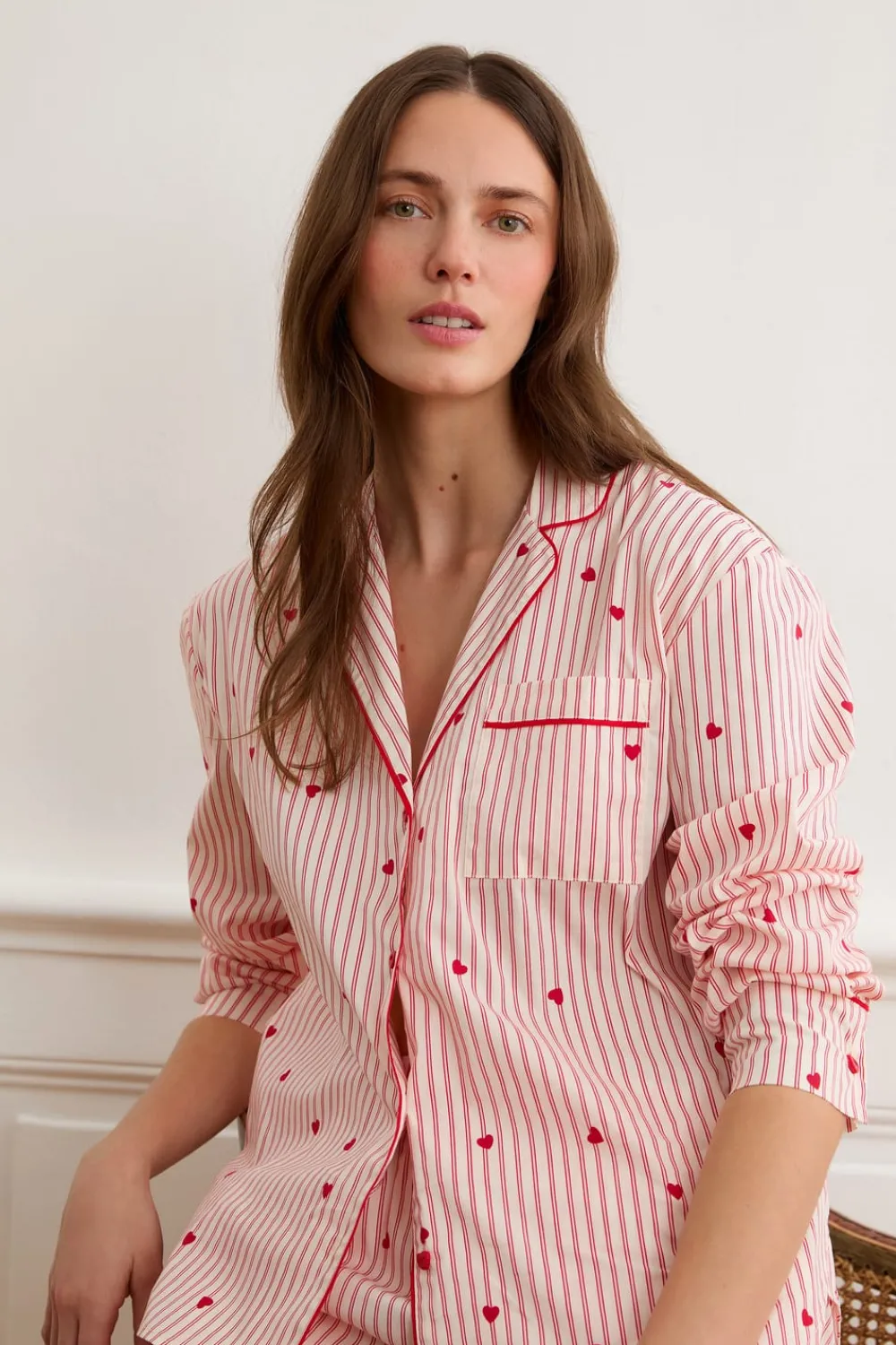 Outlet ETAM Camisa a rayas y corazones de algodón IMP FD BLANCO