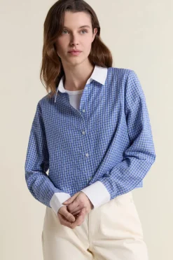 Best ETAM Camisa corta a cuadros con algodón AZUL