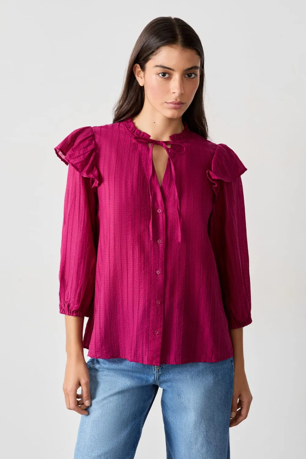 Sale ETAM Camisa de manga larga con volantes MORADO