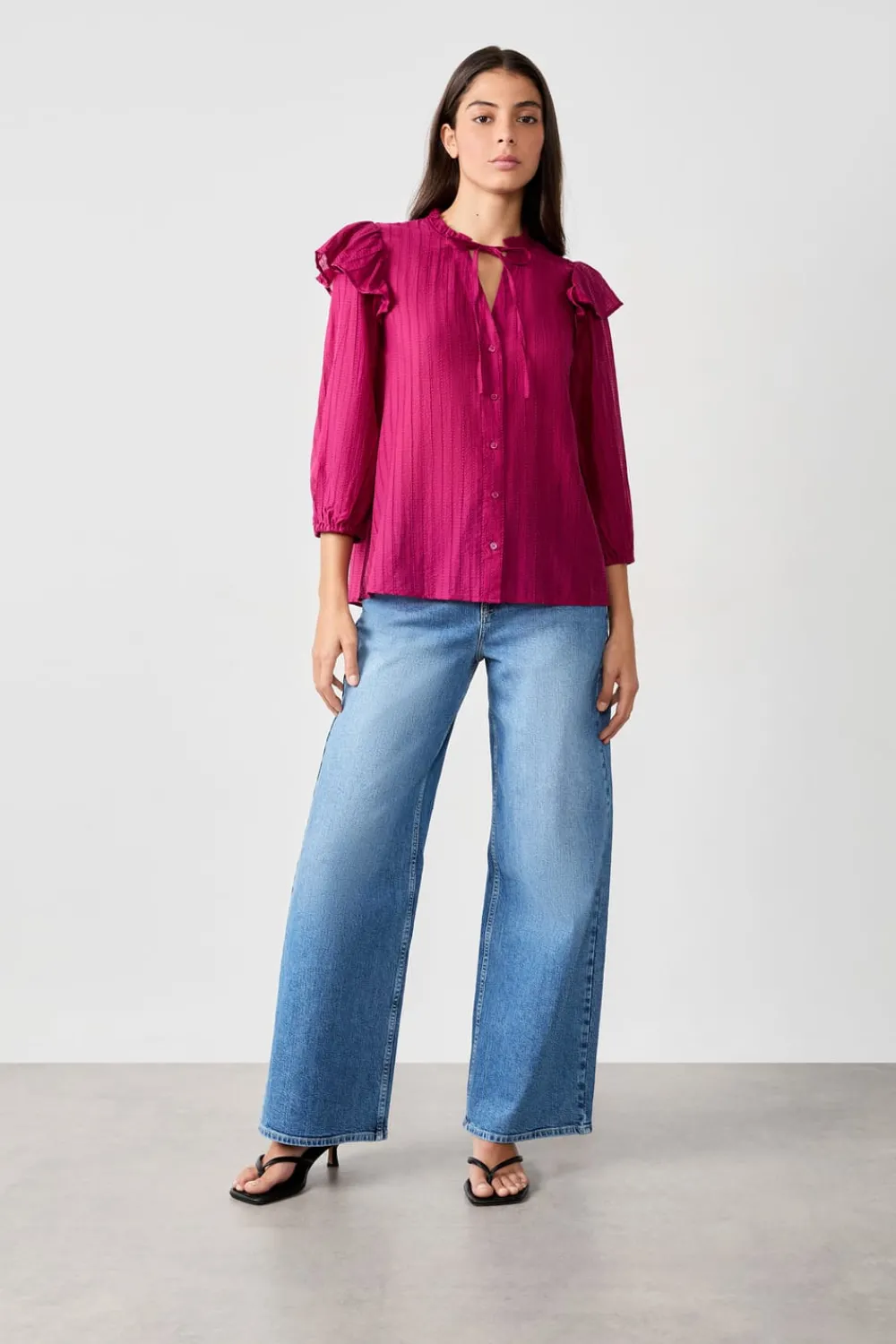 Sale ETAM Camisa de manga larga con volantes MORADO