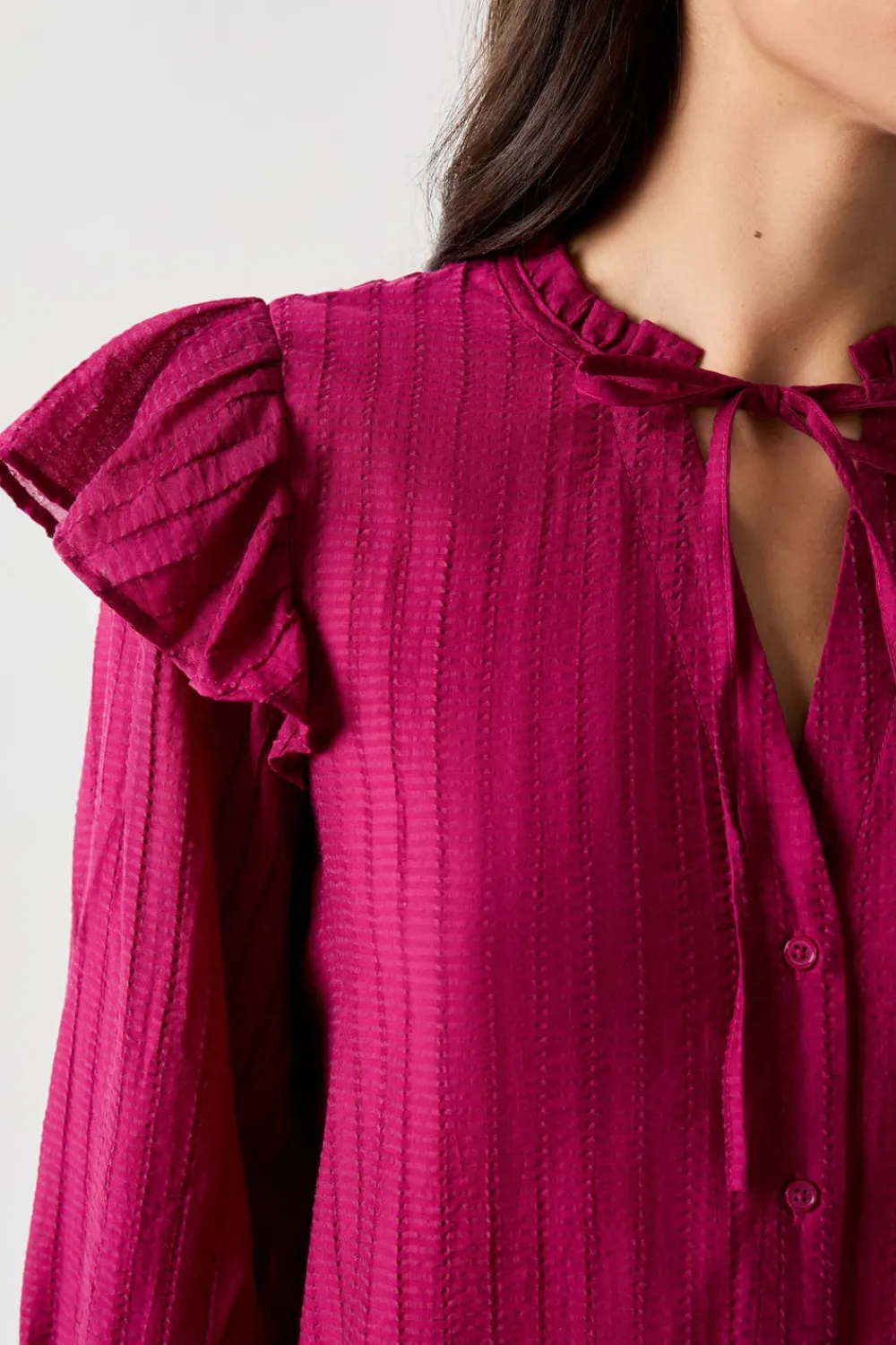 Sale ETAM Camisa de manga larga con volantes MORADO