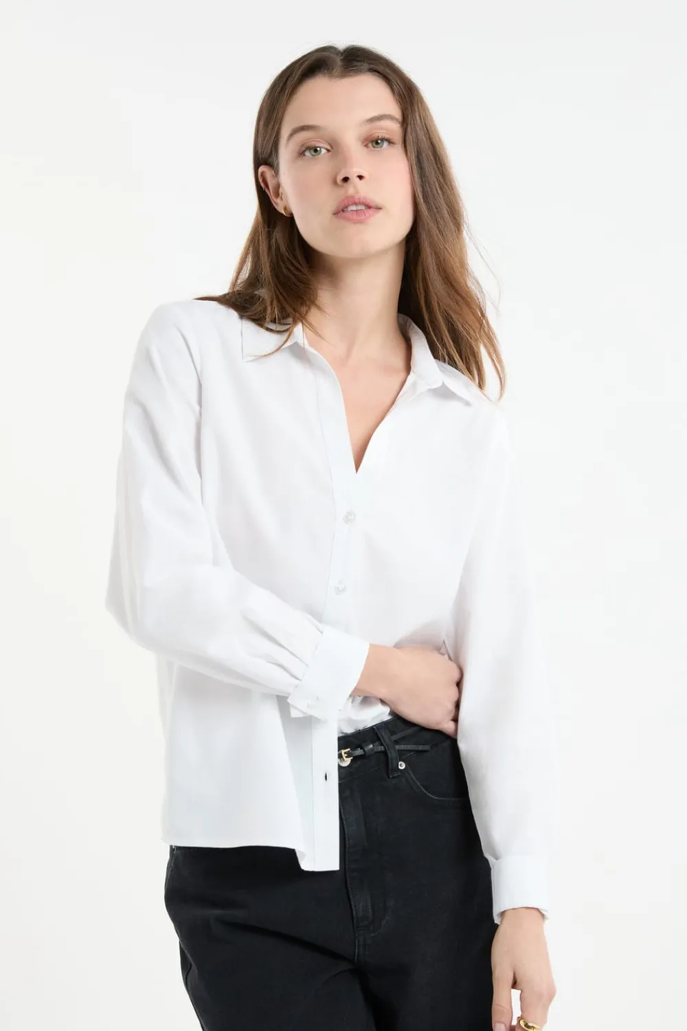 New ETAM Camisa de manga larga de algodón BLANCO