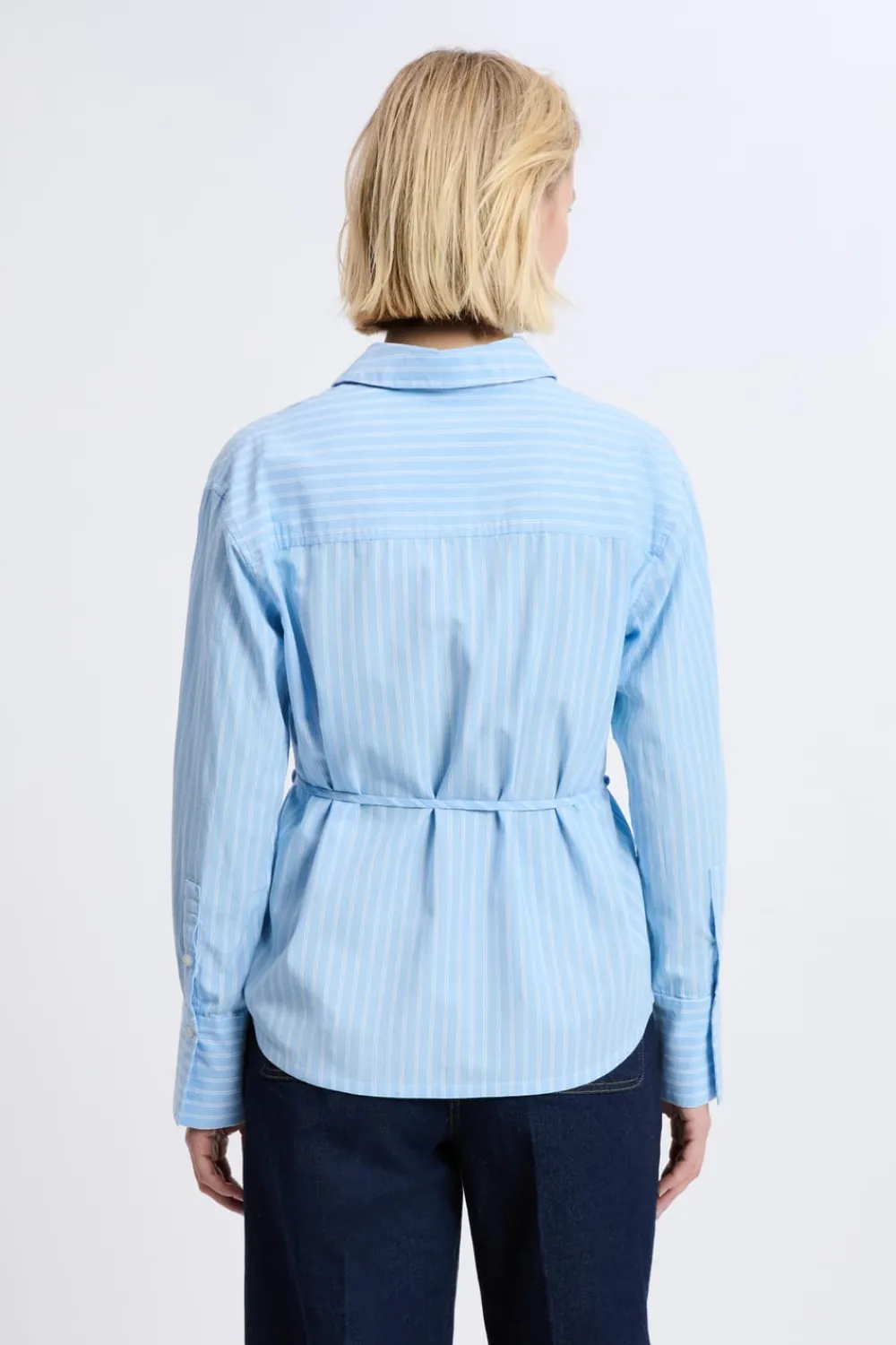 Hot ETAM Camisa de manga larga de algodón con cinturón AZUL CIELO