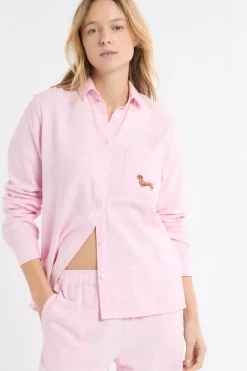 Sale ETAM Camisa de pijama a cuadros con estampado de perros en algodón ROSA