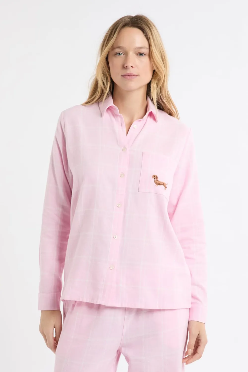 Sale ETAM Camisa de pijama a cuadros con estampado de perros en algodón ROSA