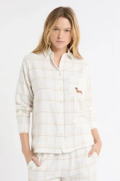 Best ETAM Camisa de pijama a cuadros con estampado de perros en algodón BEIGE