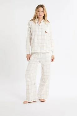 Best ETAM Camisa de pijama a cuadros con estampado de perros en algodón BEIGE