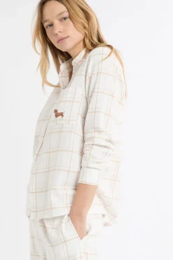 Best ETAM Camisa de pijama a cuadros con estampado de perros en algodón BEIGE