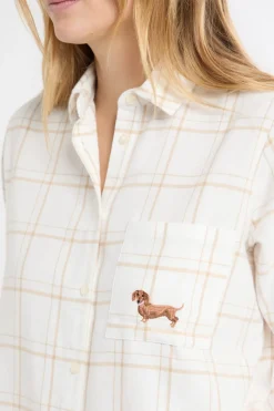 Best ETAM Camisa de pijama a cuadros con estampado de perros en algodón BEIGE