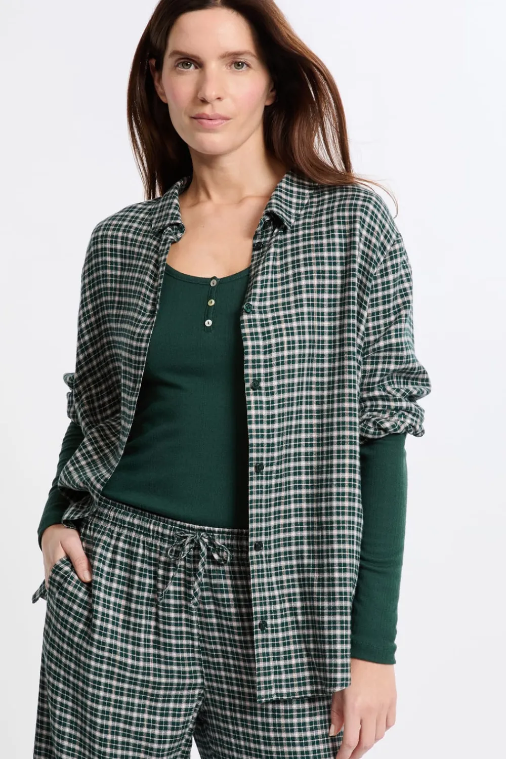 ETAM Camisa de pijama a cuadros VERDE