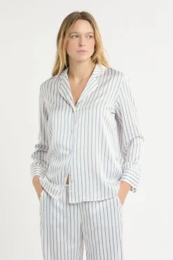 Hot ETAM Camisa de pijama a rayas de satén IMP FD marino