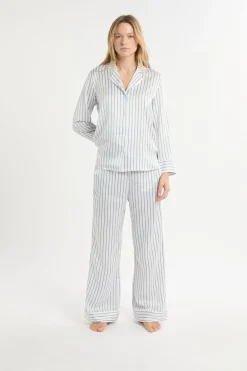 Hot ETAM Camisa de pijama a rayas de satén IMP FD marino