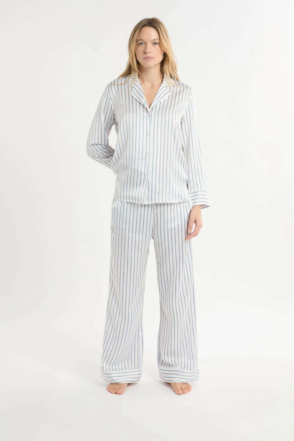 Hot ETAM Camisa de pijama a rayas de satén IMP FD marino