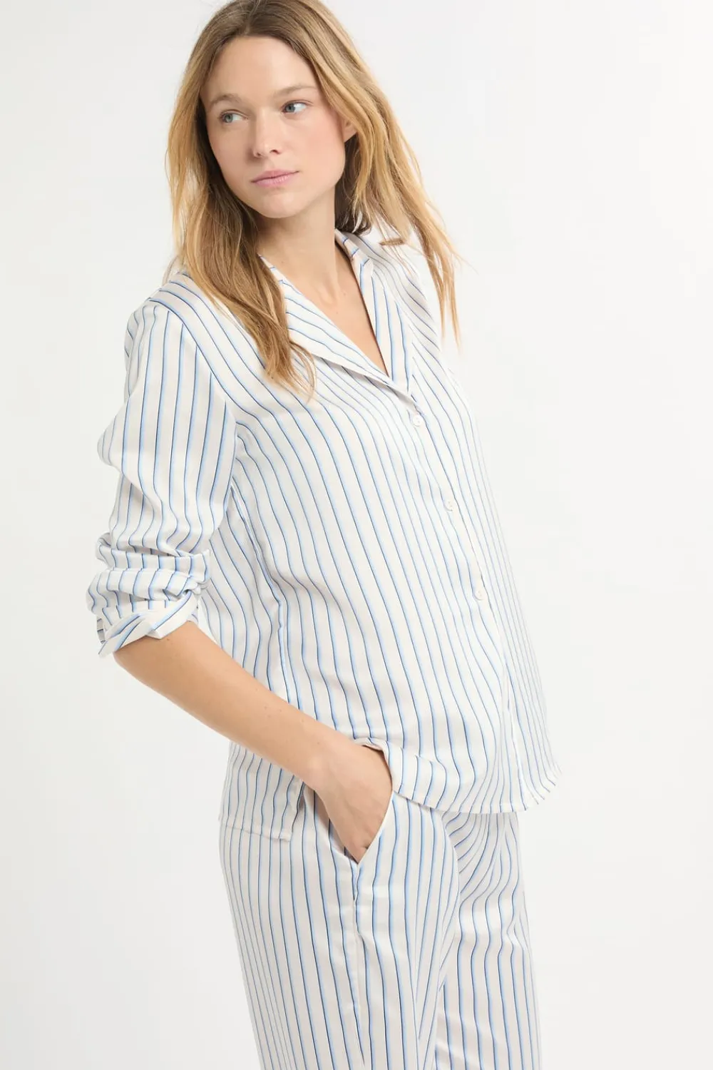 Hot ETAM Camisa de pijama a rayas de satén IMP FD marino