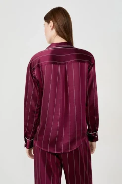 Discount ETAM Camisa de pijama a rayas de satén BURDEOS GRANATE
