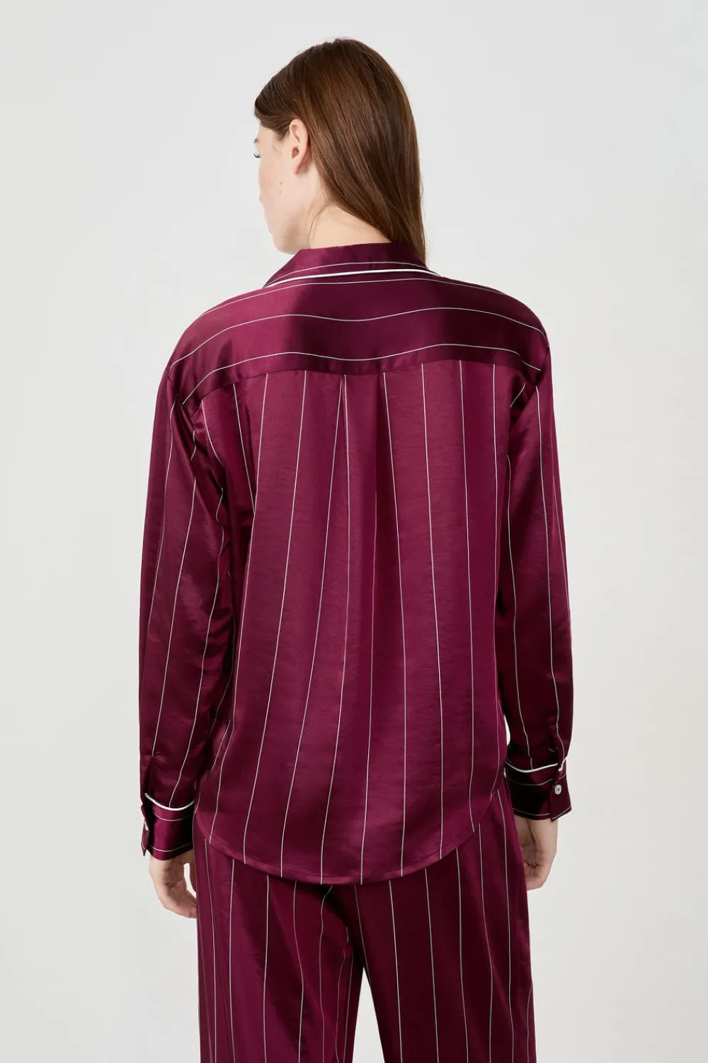 Discount ETAM Camisa de pijama a rayas de satén BURDEOS GRANATE