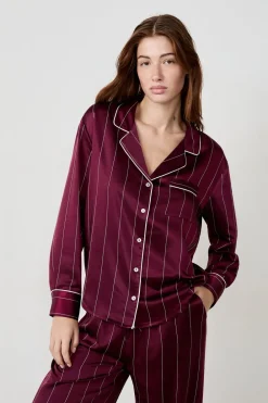 Discount ETAM Camisa de pijama a rayas de satén BURDEOS GRANATE