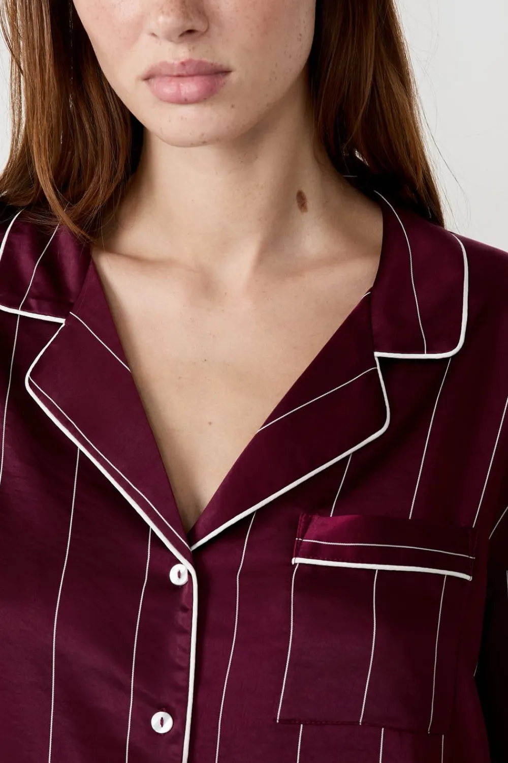 Discount ETAM Camisa de pijama a rayas de satén BURDEOS GRANATE