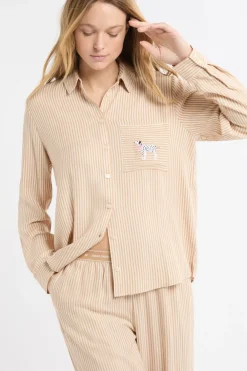 ETAM Camisa de pijama a rayas con estampado de perros BEIGE