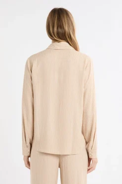 ETAM Camisa de pijama a rayas con estampado de perros BEIGE