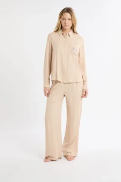 ETAM Camisa de pijama a rayas con estampado de perros BEIGE
