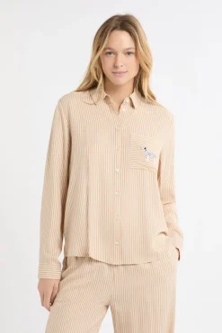 ETAM Camisa de pijama a rayas con estampado de perros BEIGE