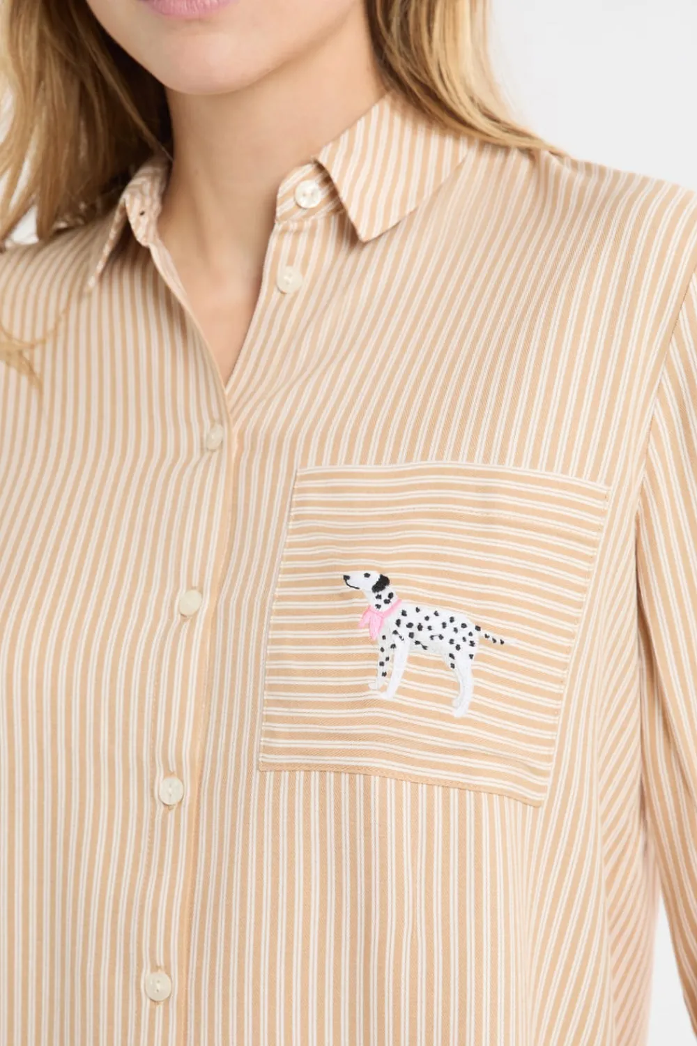 ETAM Camisa de pijama a rayas con estampado de perros BEIGE