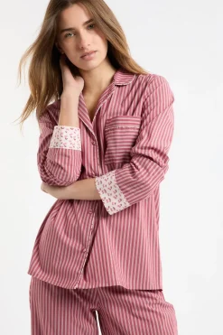 ETAM Camisa de pijama a rayas con algodón ROSA EMPOLVADO
