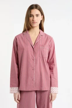ETAM Camisa de pijama a rayas con algodón ROSA EMPOLVADO