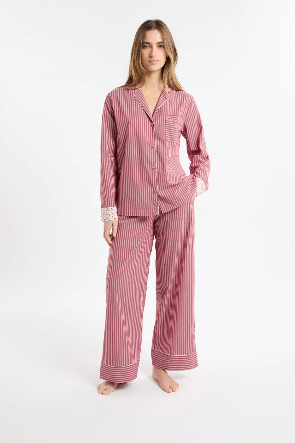 ETAM Camisa de pijama a rayas con algodón ROSA EMPOLVADO