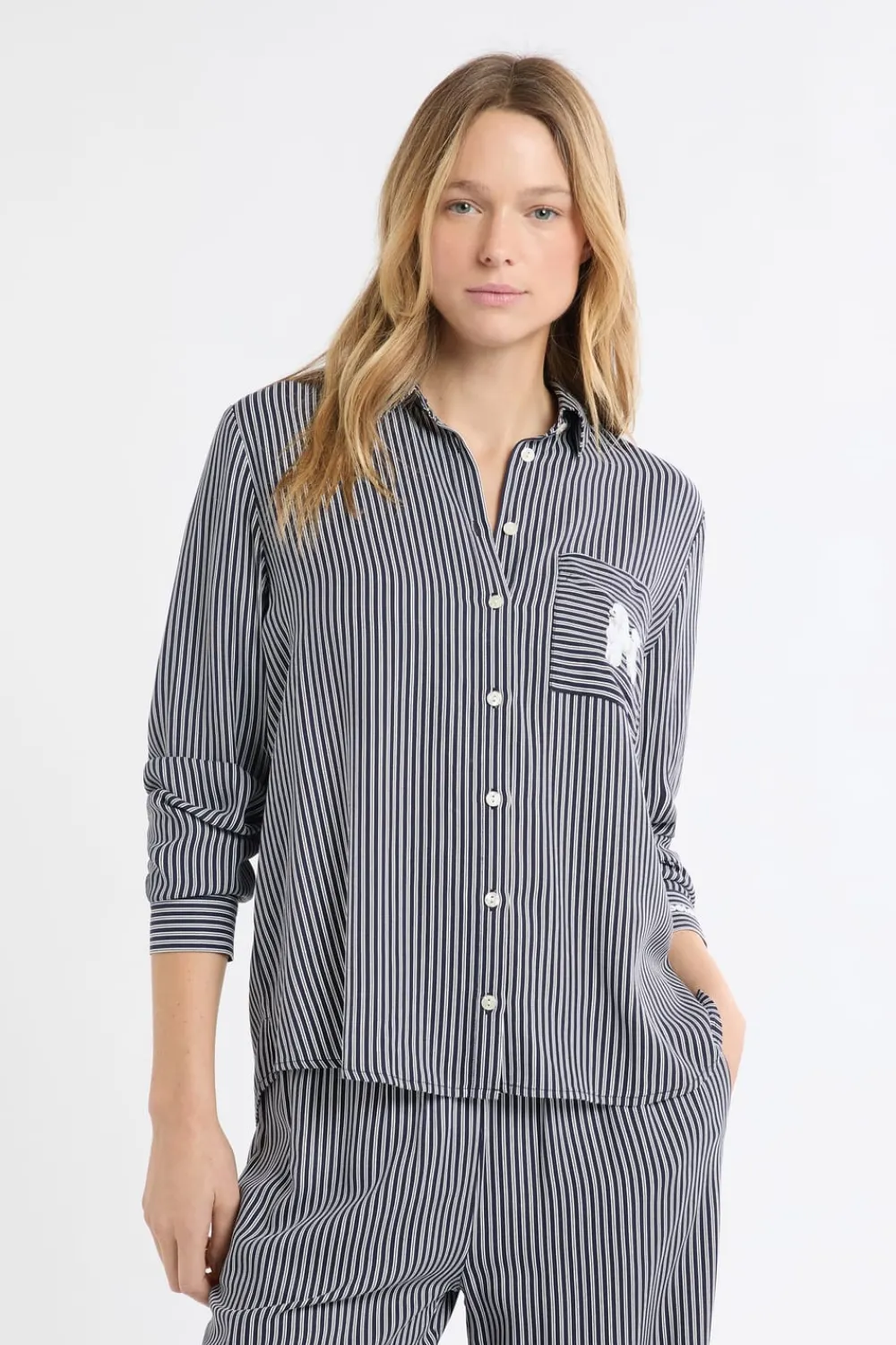 Clearance ETAM Camisa de pijama a rayas con estampado de perros marino