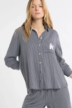 Clearance ETAM Camisa de pijama a rayas con estampado de perros marino