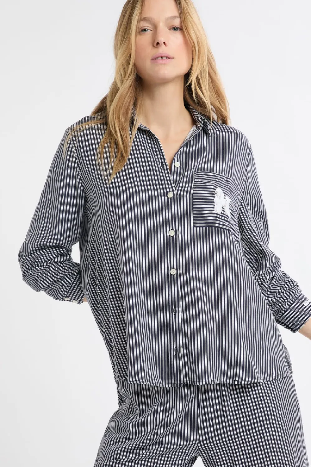 Clearance ETAM Camisa de pijama a rayas con estampado de perros marino