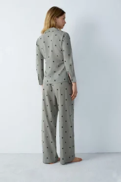 Discount ETAM Camisa de pijama bordada a rayas de algodón KAKI