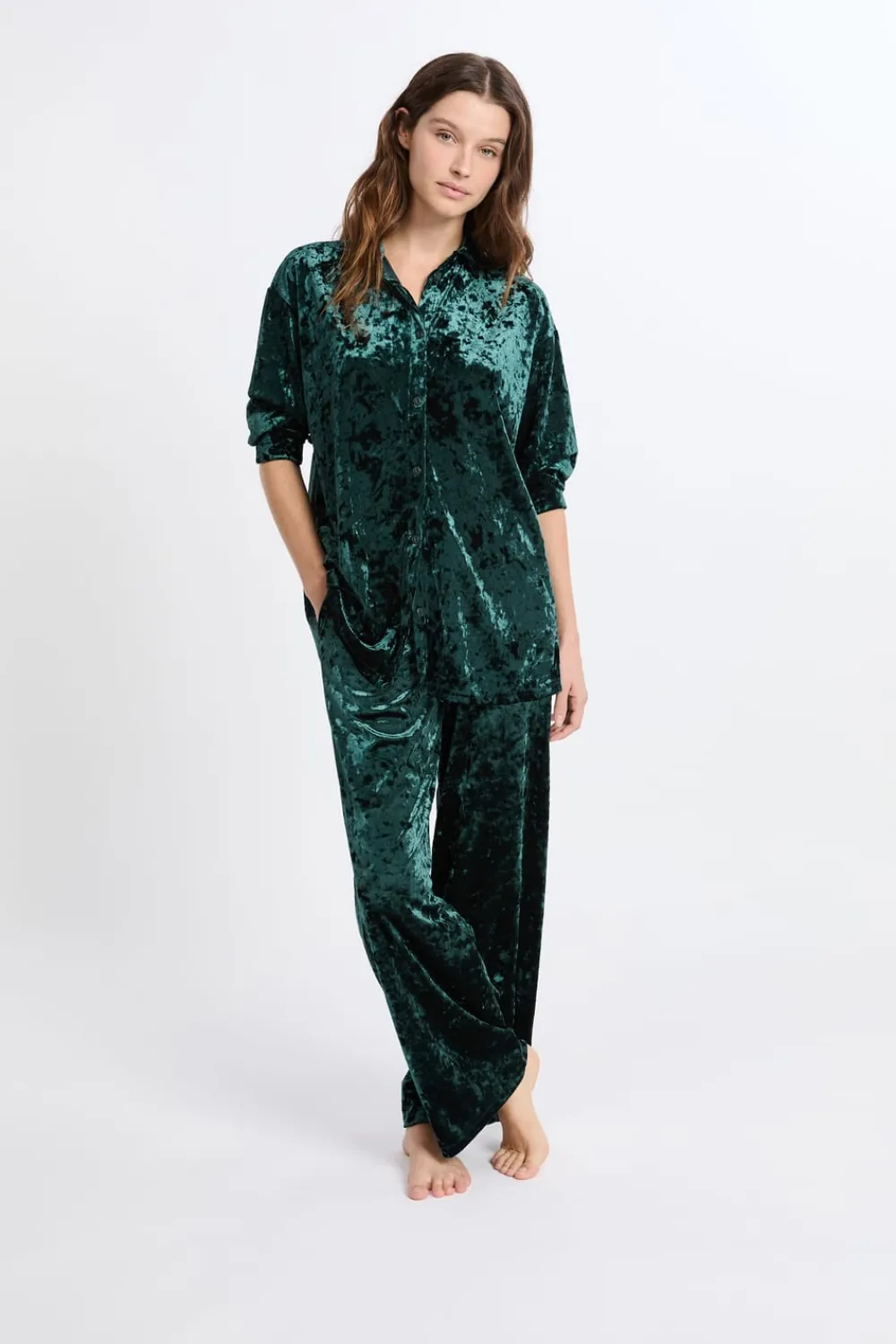 New ETAM Camisa de pijama con efecto terciopelo ESMERALDA
