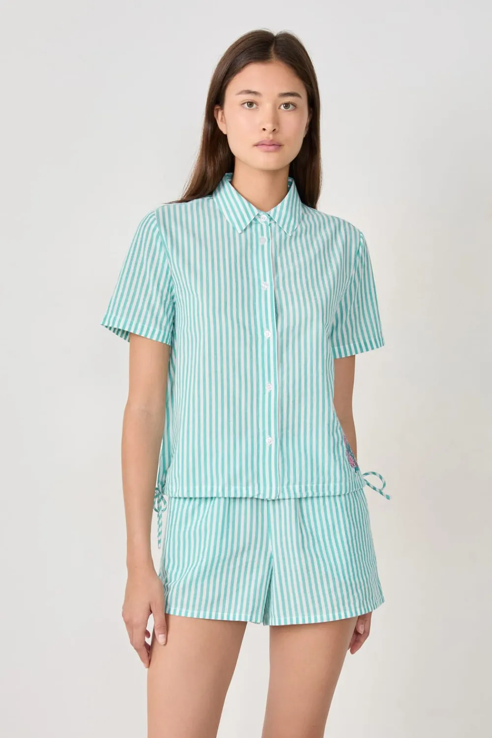 Outlet ETAM Camisa de pijama de algodón a rayas VERDE