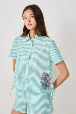 Outlet ETAM Camisa de pijama de algodón a rayas VERDE