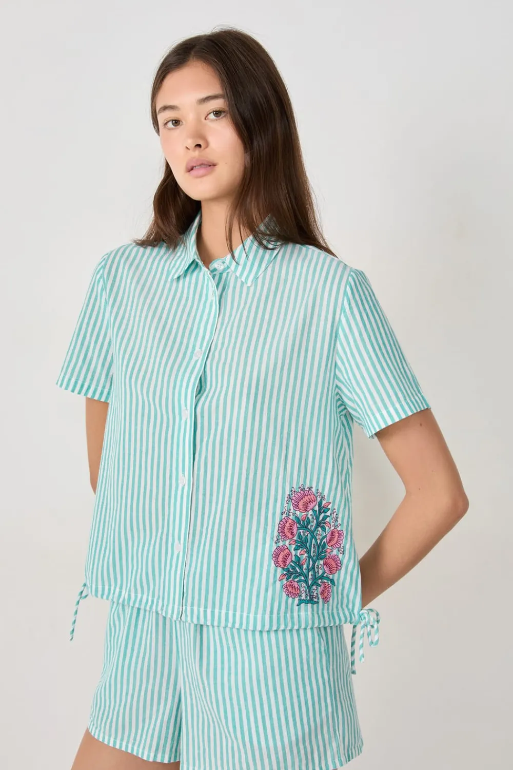 Outlet ETAM Camisa de pijama de algodón a rayas VERDE