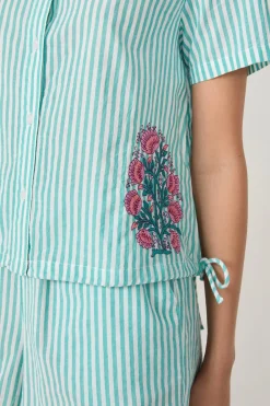 Outlet ETAM Camisa de pijama de algodón a rayas VERDE