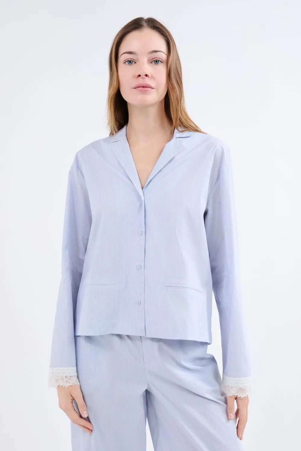 New ETAM Camisa de pijama de manga larga a rayas AZUL